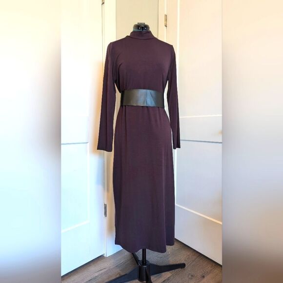 Eileen Fisher dress mock neck soft stretchy jersey plum wine color size Medium - Picture 1 of 5